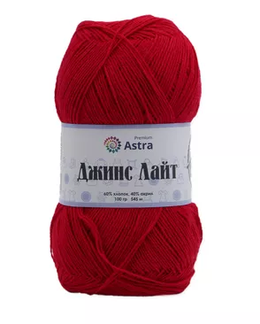 Пряжа Astra Premium 'Джинс Лайт' (Jeans Light) 100гр. 545м (60% хлопок, 40% акрил) (15 красный) арт. АРС-54506-1-АРС0001278534