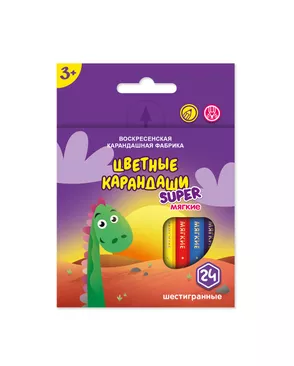 "ВКФ" "Super" SCP-1024 Набор цветных карандашей, короткие "Динозаврик" 8 х 24 цв. арт. ГММ-10205-1-ГММ0039804